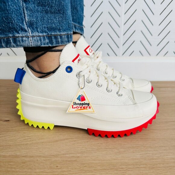 ❤️Converse Run Star Hike Ox Platform Sz 7 Women Shoes Beige Red Sneaker A08196C - Picture 4 of 12